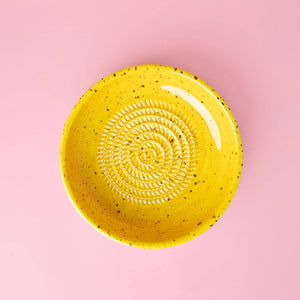 Ceramic grater plate handcrafted yellow lifestyle