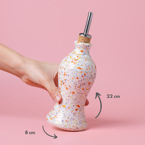 Confetti ceramic oil bottle side view with cork