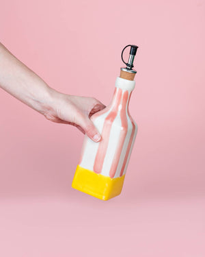 Handcrafted ceramic oil dispenser 475ml yellow pink