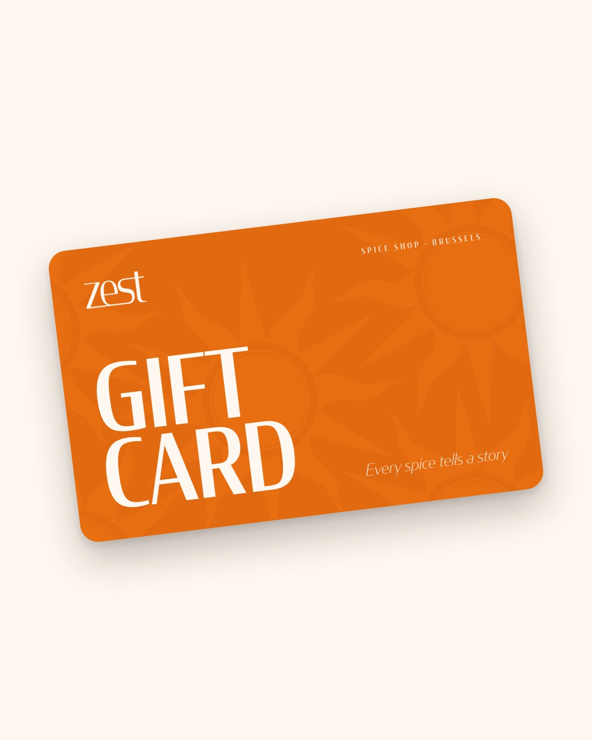 ZEST gift card, orange card with the ZEST logo
