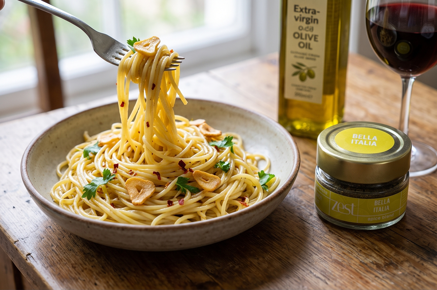 Spaghetti aglio e olio with the ZEST Bella Italia blend