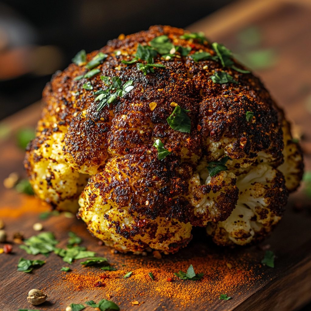 🌶 Spicy jerk cauliflower with fresh Caribbean herb sauce