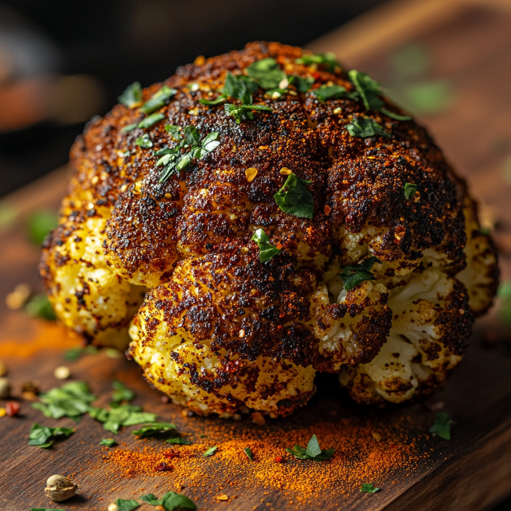 🌶 Spicy jerk cauliflower with fresh Caribbean herb sauce