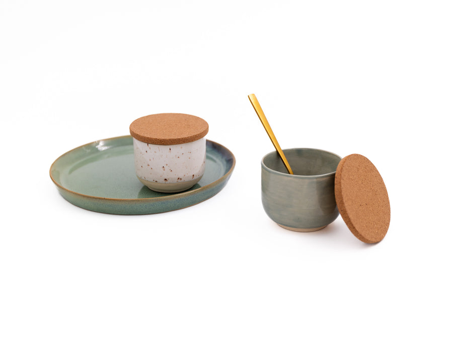 Ceramic salt cellar cork lid artisan detail