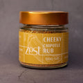 Cheeky Chipotle Rub smoky Mexican BBQ spice in glass jar with ZEST label